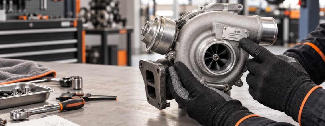 Technician identifying a turbocharger using its identification plate