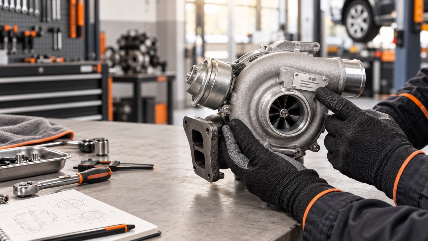 Technician identifying a turbocharger using its identification plate